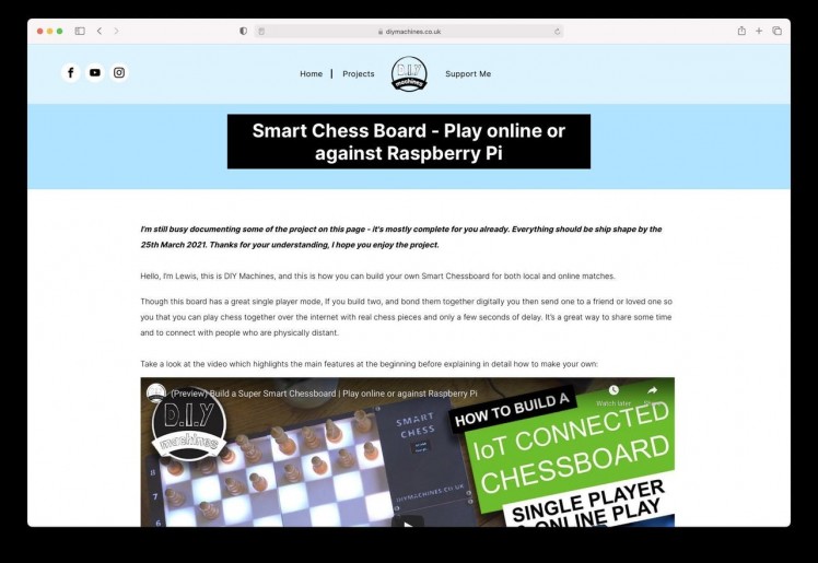 Smart Chess Board - Play online or against Raspberry Pi
