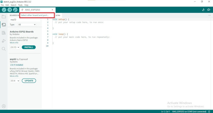 Step 07: Choose port from 'Select other board and port...' if port is not automatically detected