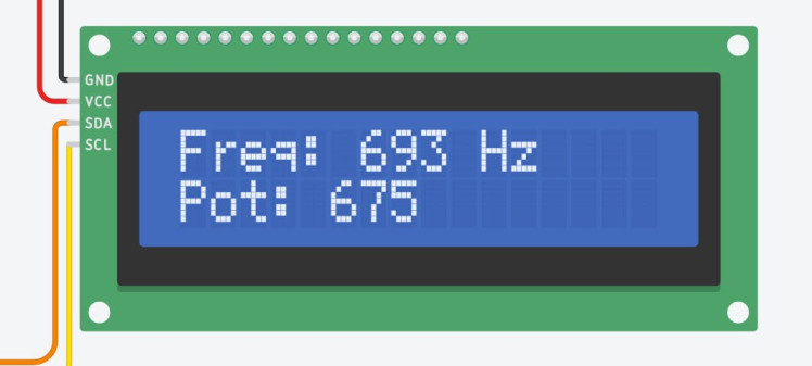 LCD showing frequency and potentiometer position